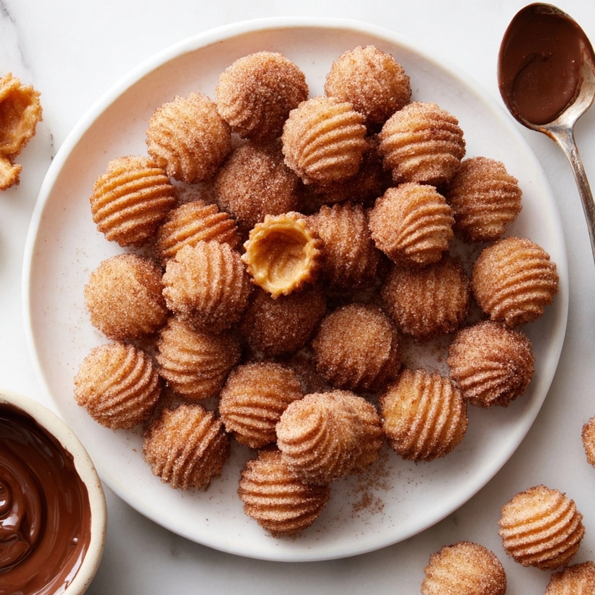 Golden-brown Churro Bites, freshly fried and coated in sweet cinnamon sugar, ready to eat.