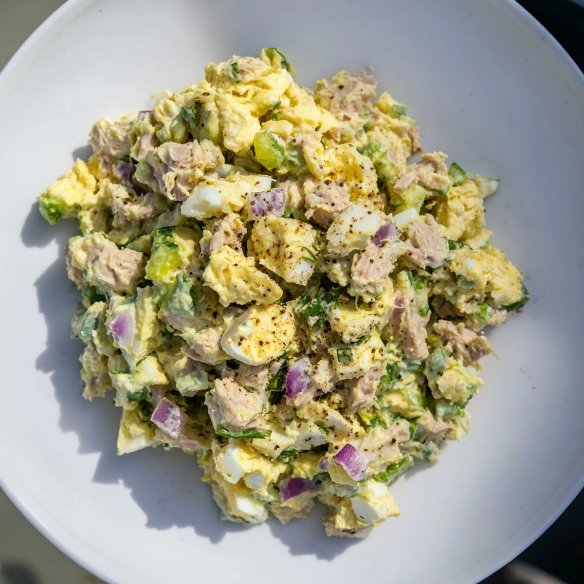 Creamy Avocado Ranch Tuna Egg Salad: A vibrant close-up, ready to spoon onto toasted bread.