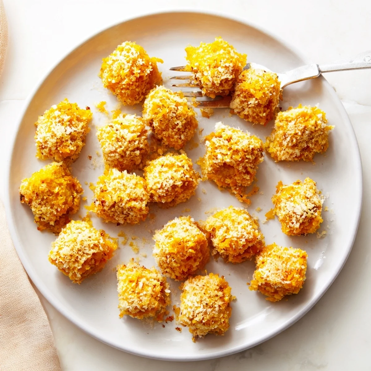 Golden-brown crunchy holiday snack pumpkin nuggets, perfect for festive gatherings and parties.  