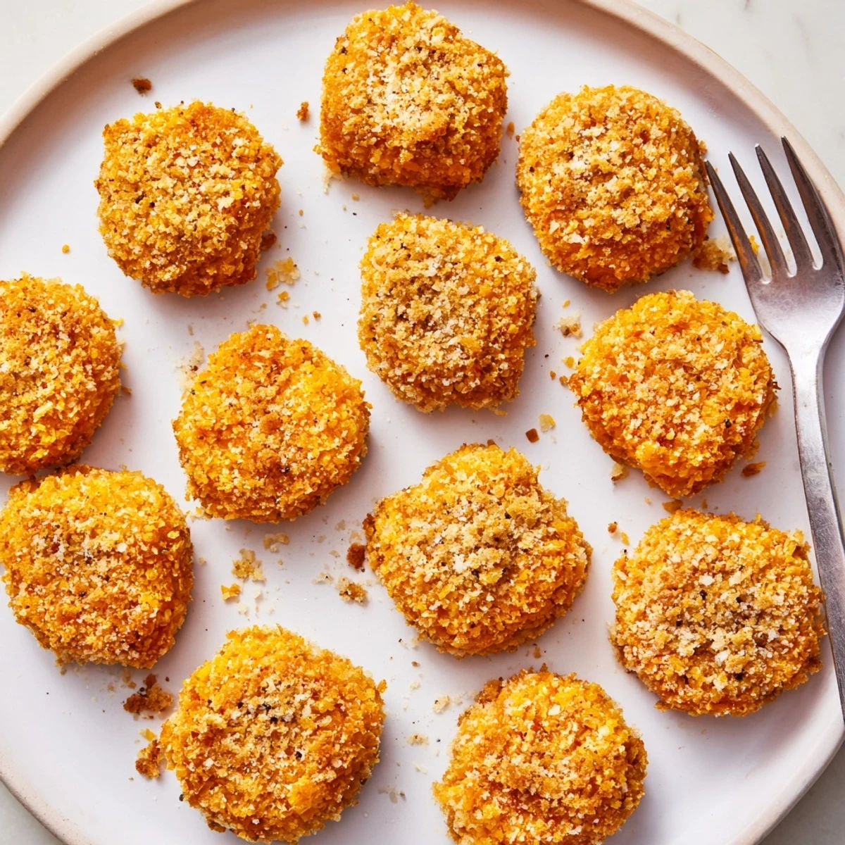 Crispy pumpkin nuggets seasoned with spices, ideal for dipping in yogurt sauce.  