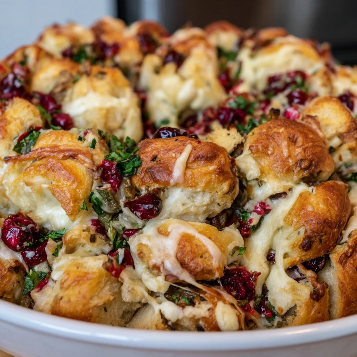 Festive cranberry jalapeño dip pull-apart bread warm and bubbling, perfect for gatherings.  