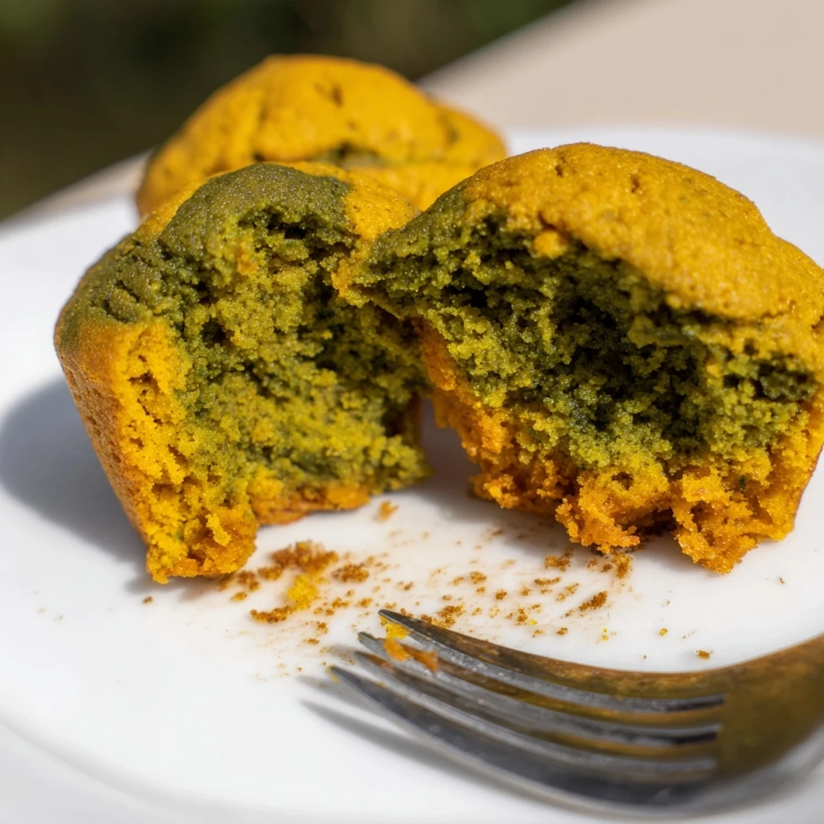 Vibrant Matcha Pumpkin Muffin Butter Bites sprinkled with powdered sugar, perfect for snacks.  