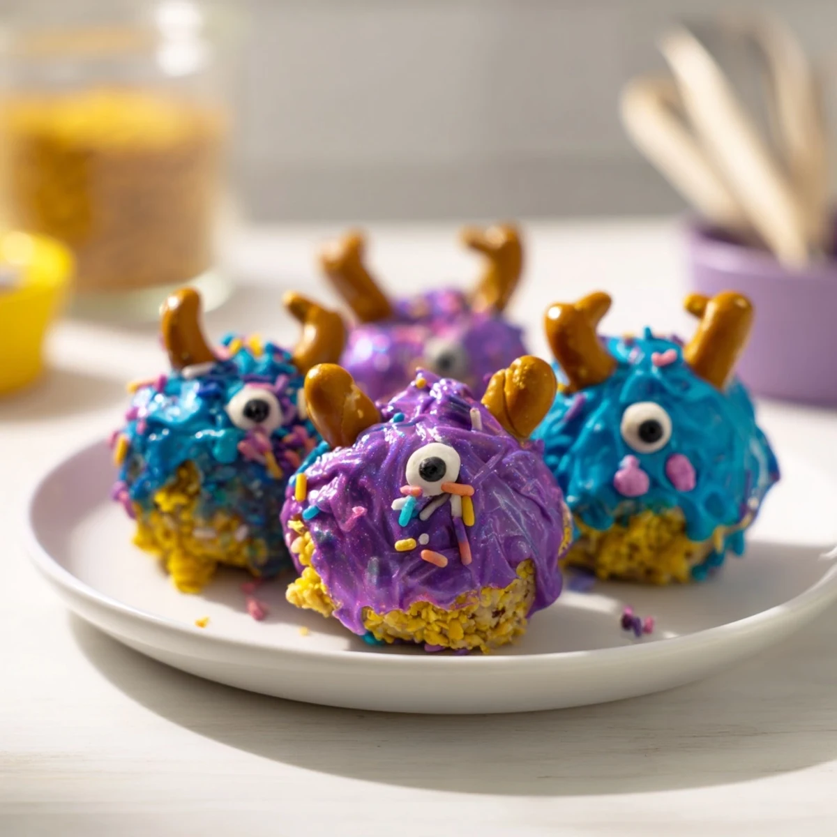 Deliciously creamy Cheesy Pretzel Cream Cheese Monster Cake Balls perfect for Halloween parties.  