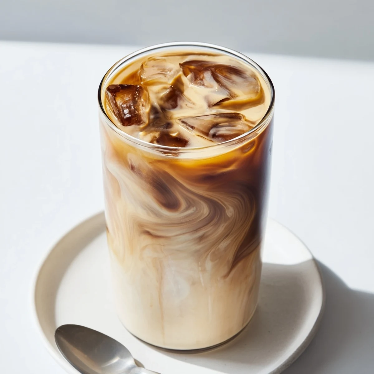 A creamy Tahini Iced Coffee served over ice, perfect for warm afternoons.  