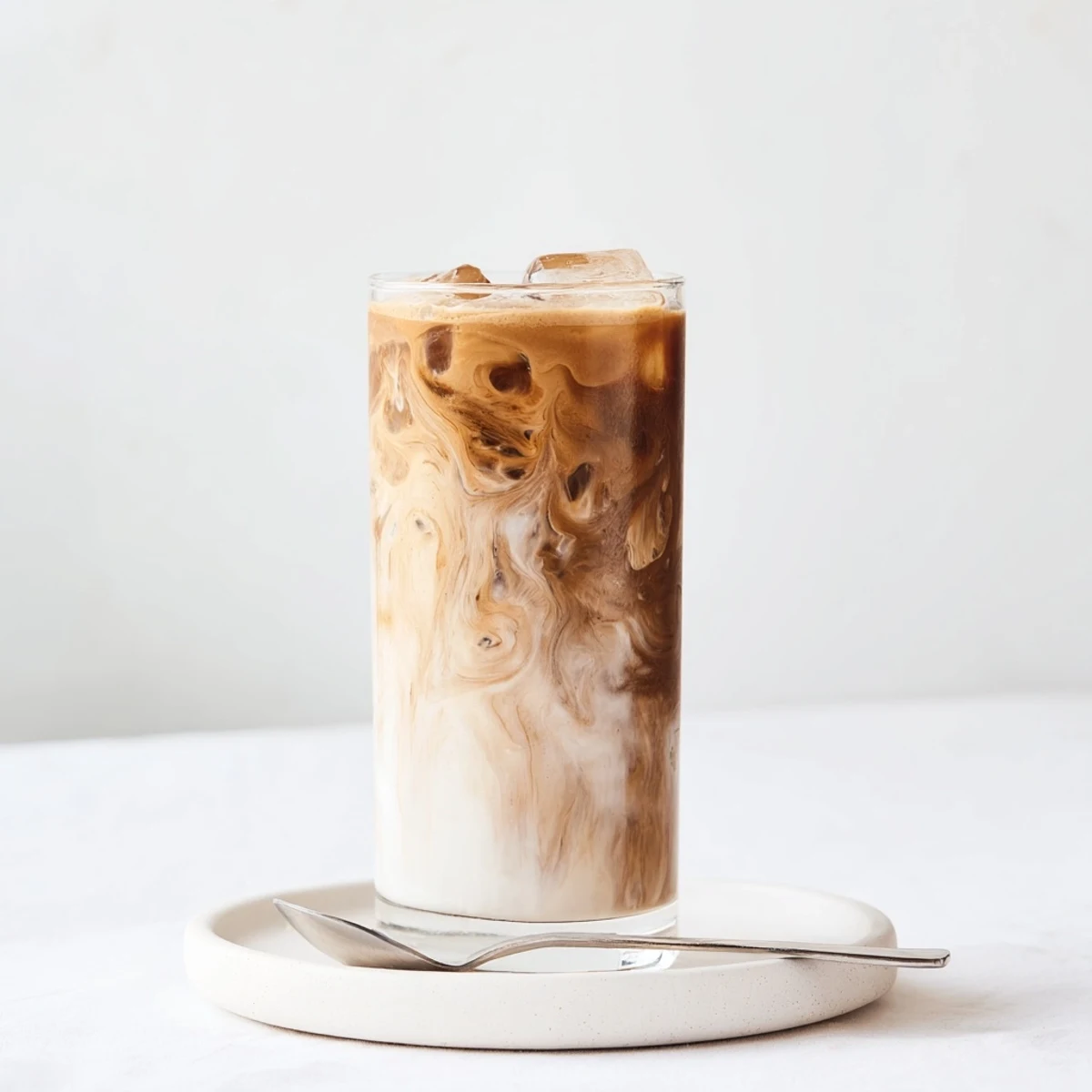 Rich and nutty Tahini Iced Coffee garnished with cocoa powder for extra flavor.  