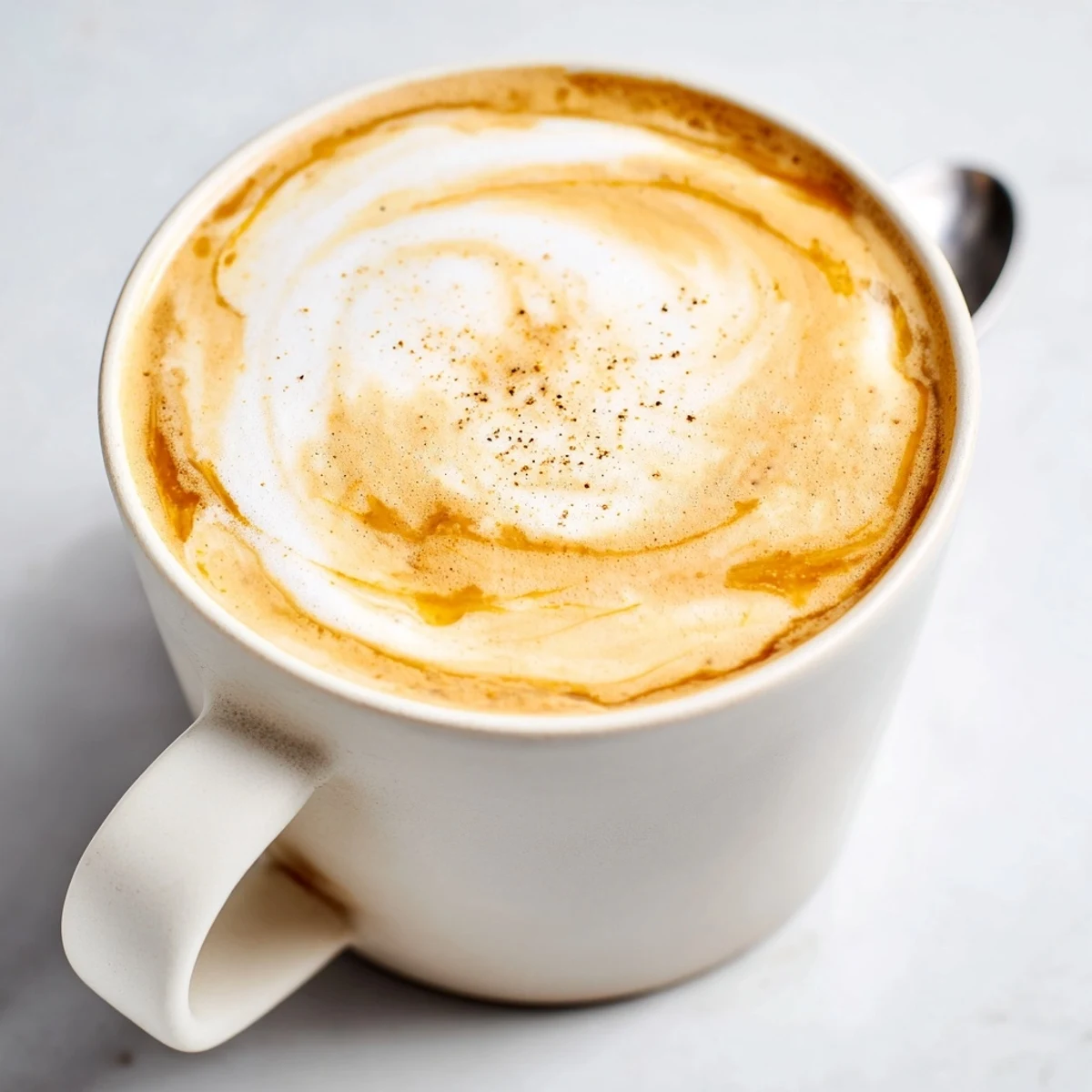 Creamy Onion Latte with caramelized onions and rich espresso served in a cozy cup.  