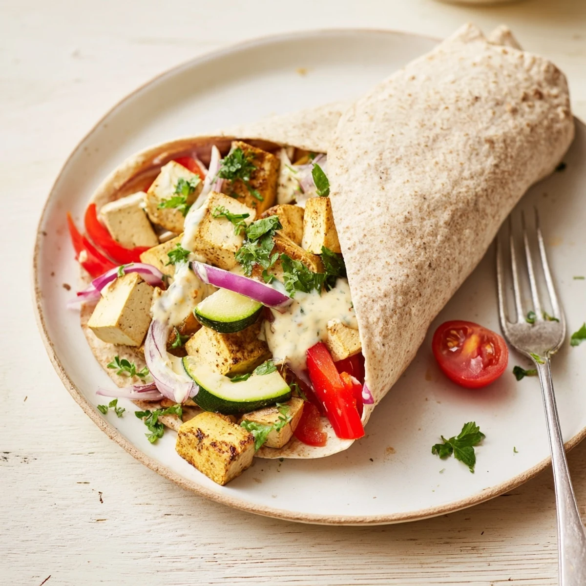 Delicious Vegan Viral Recipe re-make served warm in whole wheat pita with tahini sauce.