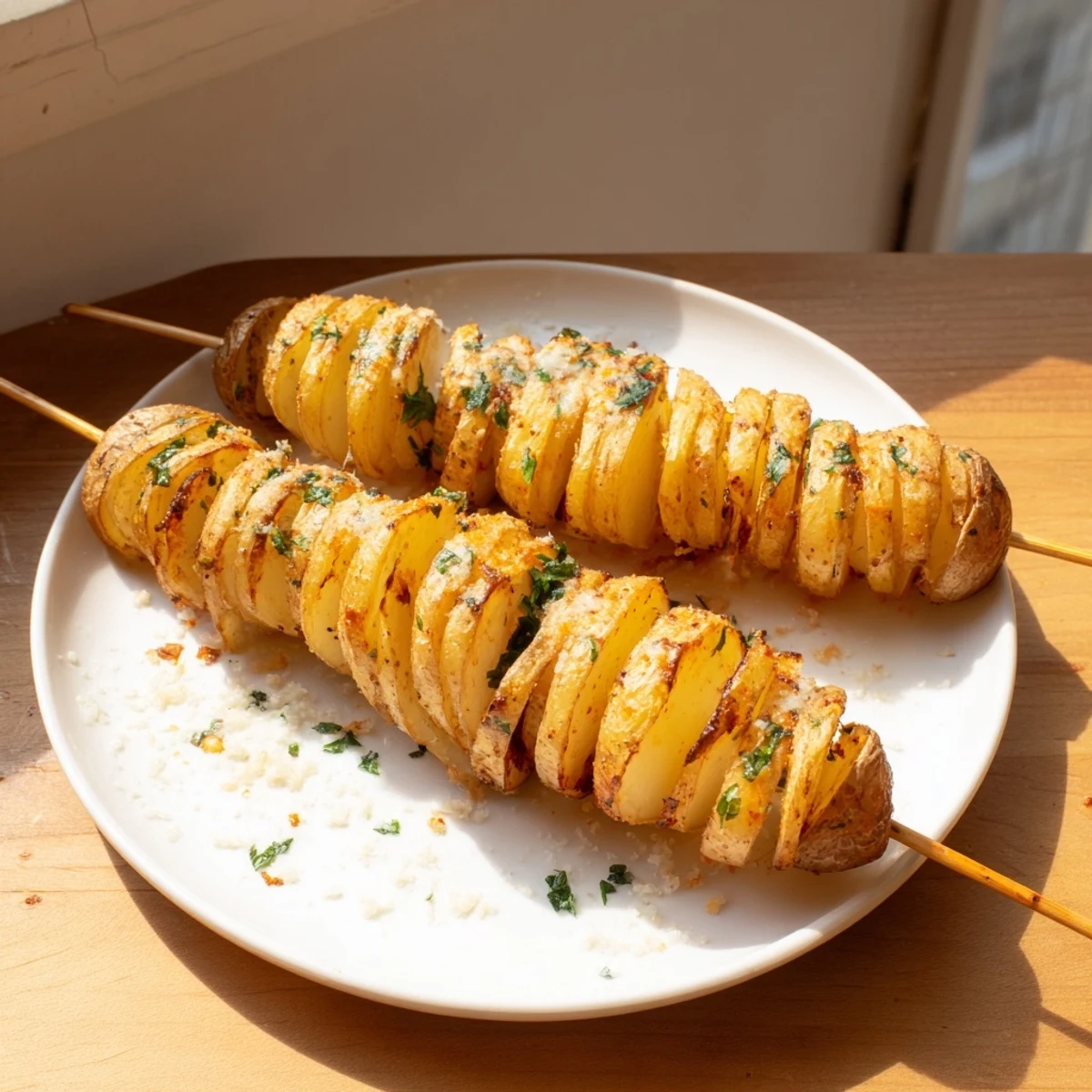 Crispy Air-Fryer Tornado Potatoes, spiraled and seasoned, perfect for snacking.  