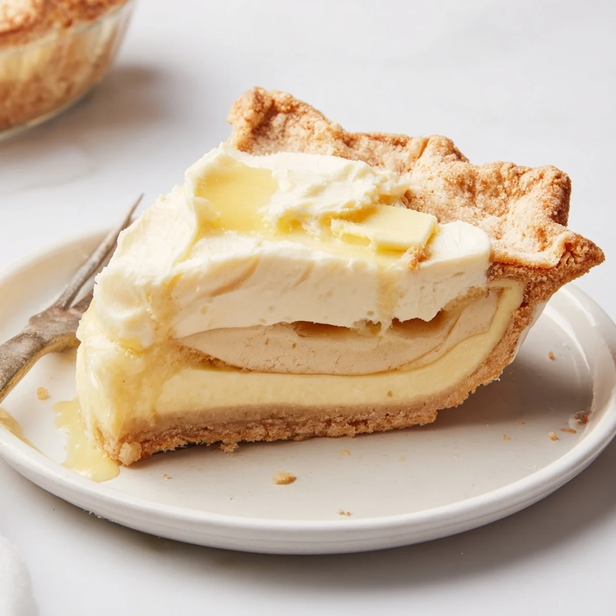 Deliciously golden Water Pie cooling, showcasing a sweet vanilla custard filling.  