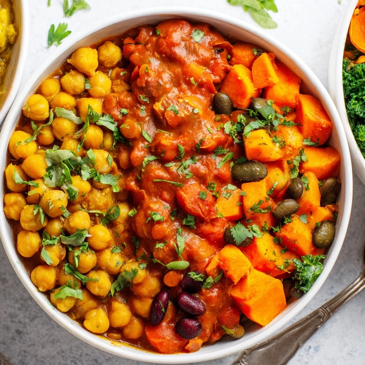 Aromatic Indian Chickpea Curry simmering in a skillet, garnished with fresh cilantro.  