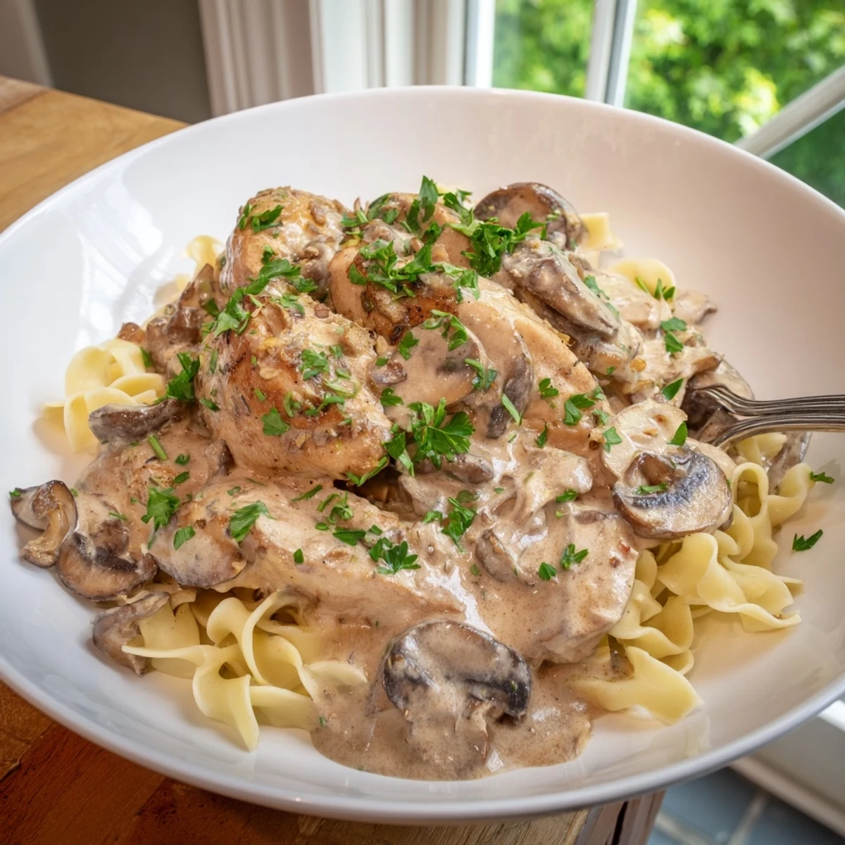 Rich and comforting Creamy Chicken Stroganoff with tender chicken and savory mushrooms.
