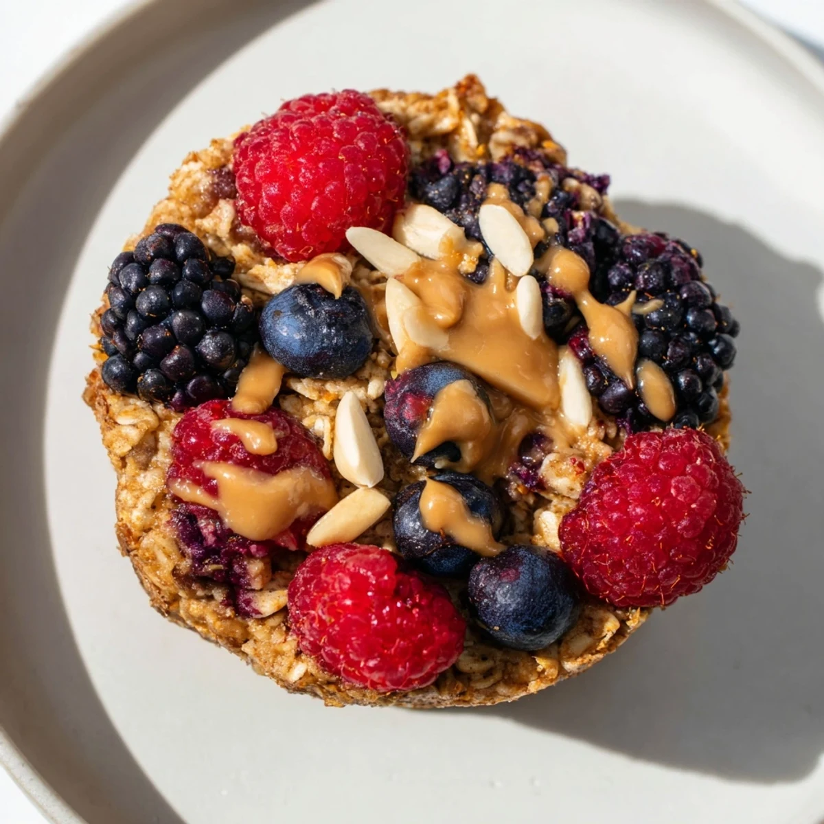 Baked oatmeal cups with winter berries, golden brown and ready to eat, a perfect breakfast treat.