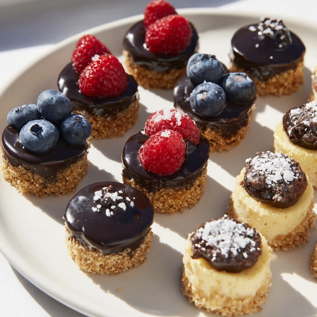 Close-up of a platter with assorted Mini Dessert Bites, ideal for parties and delightful easy desserts.