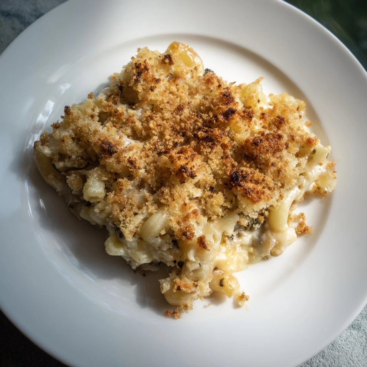 Golden-brown, bubbly Baked Macaroni and Cheese with a crunchy topping ready to serve family-style.