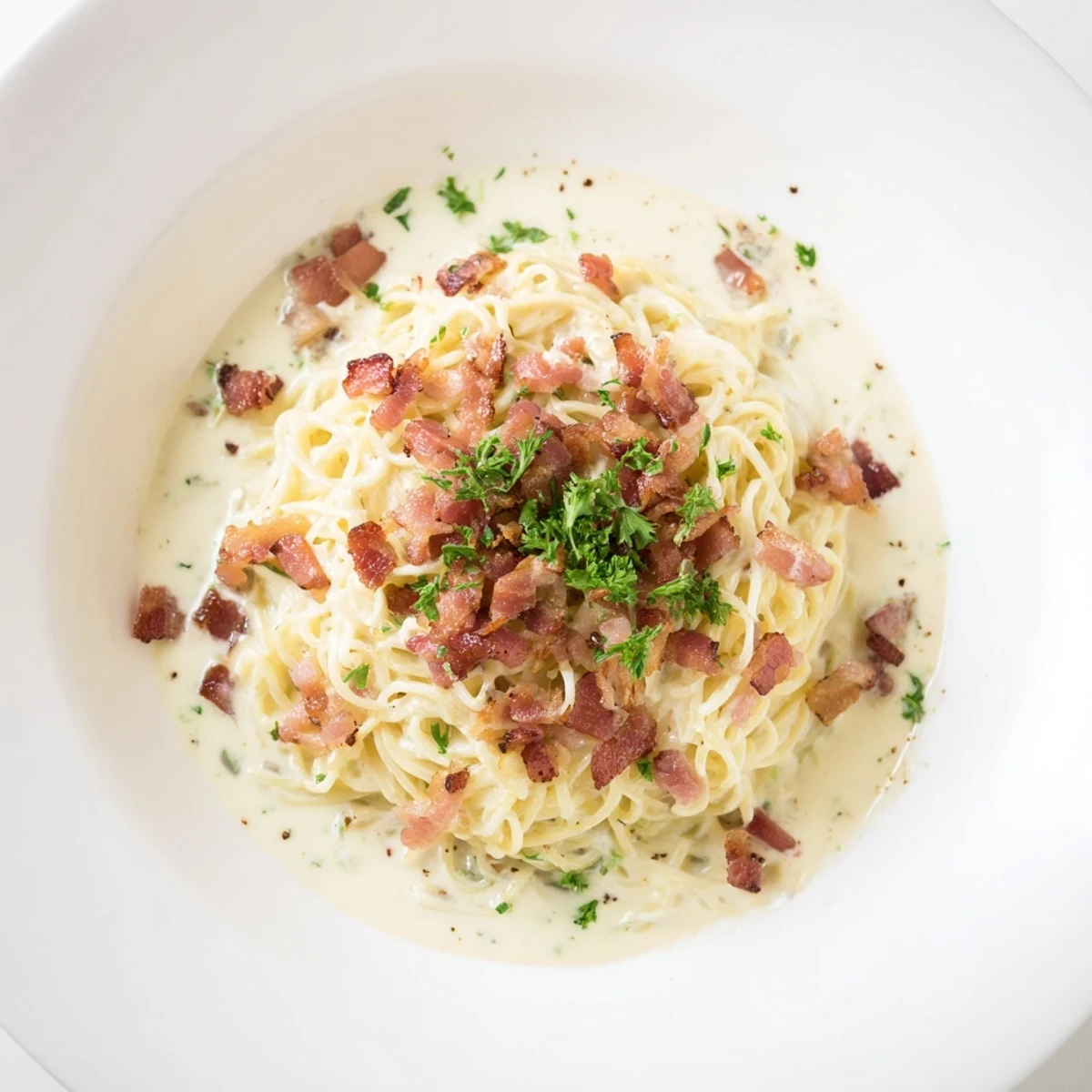 A bowl of Carbonara Ramen Fusion, a fusion dish showcasing creamy texture and flavor.