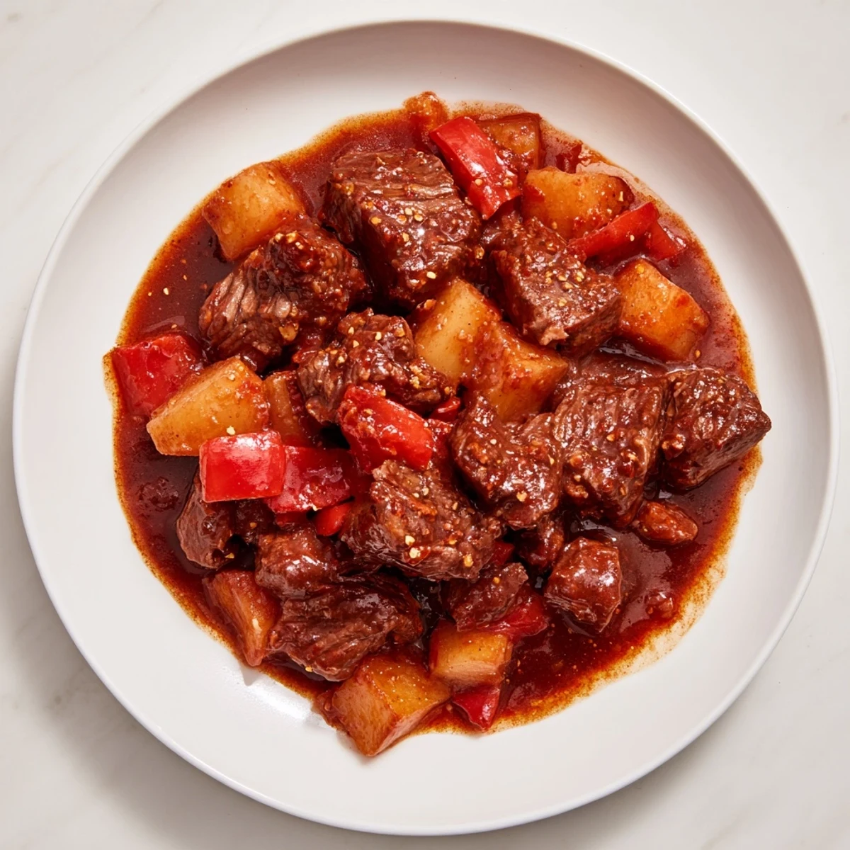 Tender chunks of beef and vegetables simmer in this rich Smoked Paprika & Garlic Beef Stew.