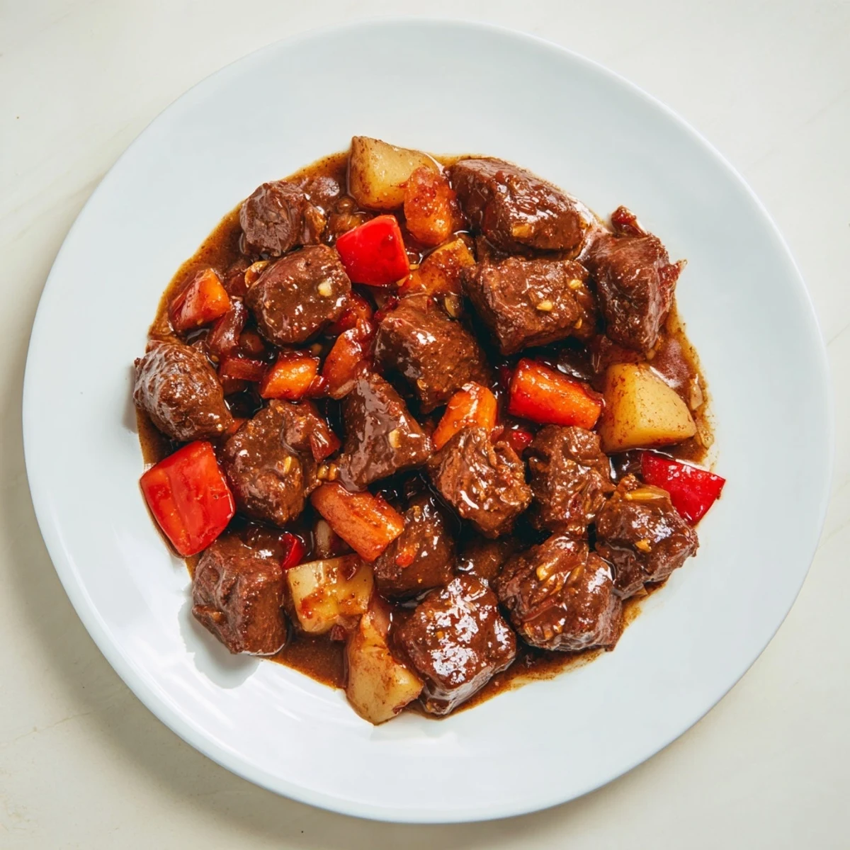 The aroma of the slow-cooked Smoked Paprika & Garlic Beef Stew fills the air, ready for a hearty meal.