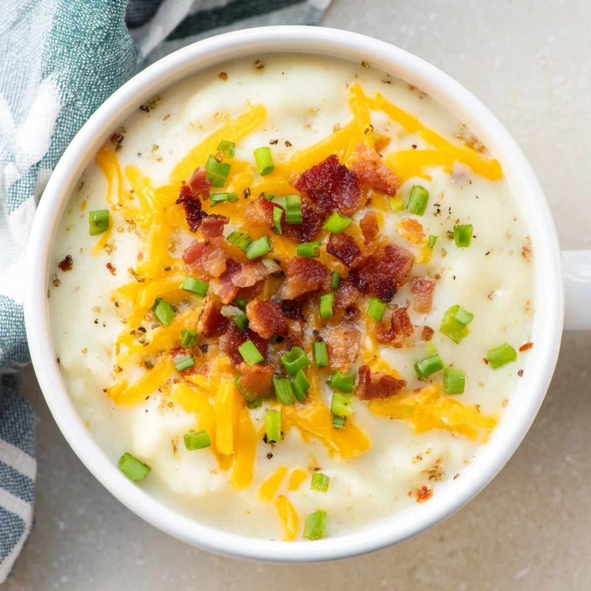 Warm, comforting Crockpot Loaded Baked Potato Soup simmering away, perfect for a chilly evening dinner.