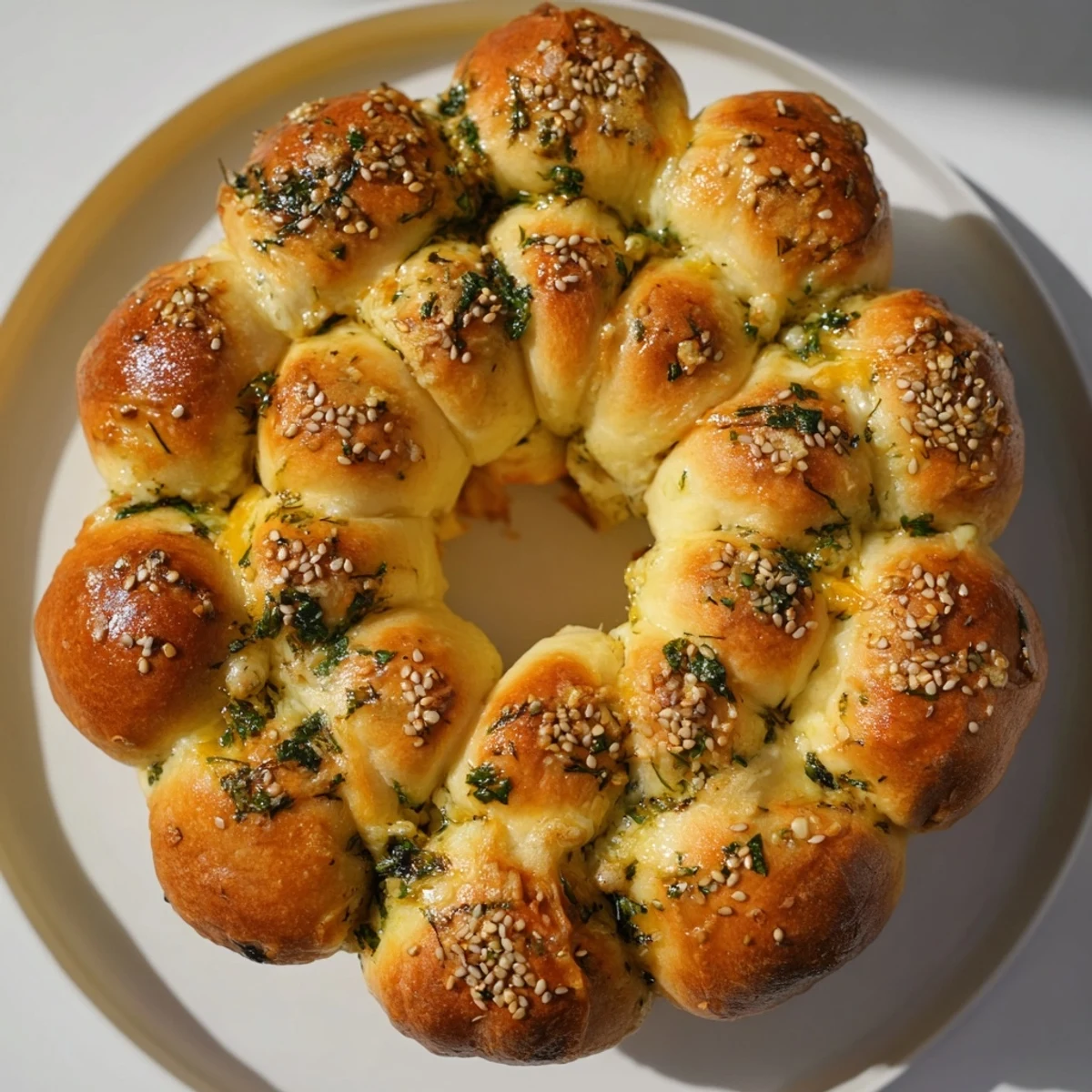 Warm, aromatic Festive Pull-Apart Bread Wreath, ready to be shared at your holiday table, delightful.