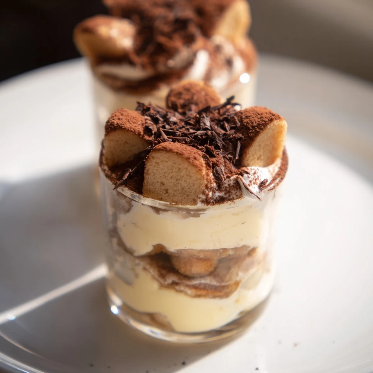 Close-up shot shows delightful Countdown Tiramisu Shots, with creamy filling and coffee-soaked ladyfingers.