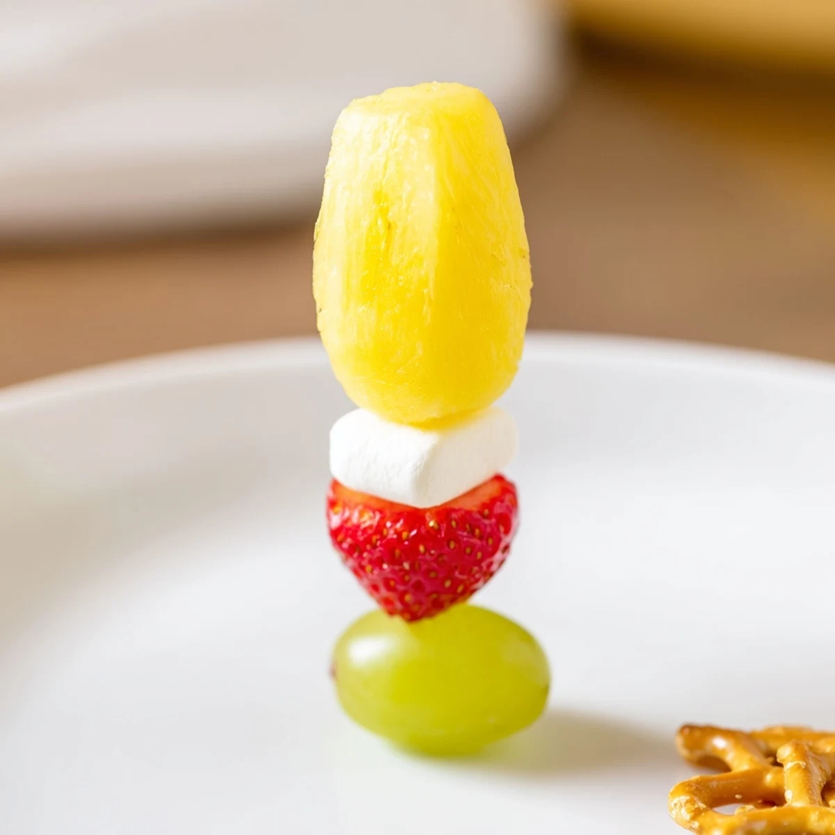 Christmas light fruit skewers with colorful fresh fruit, perfect for a healthy holiday snack.