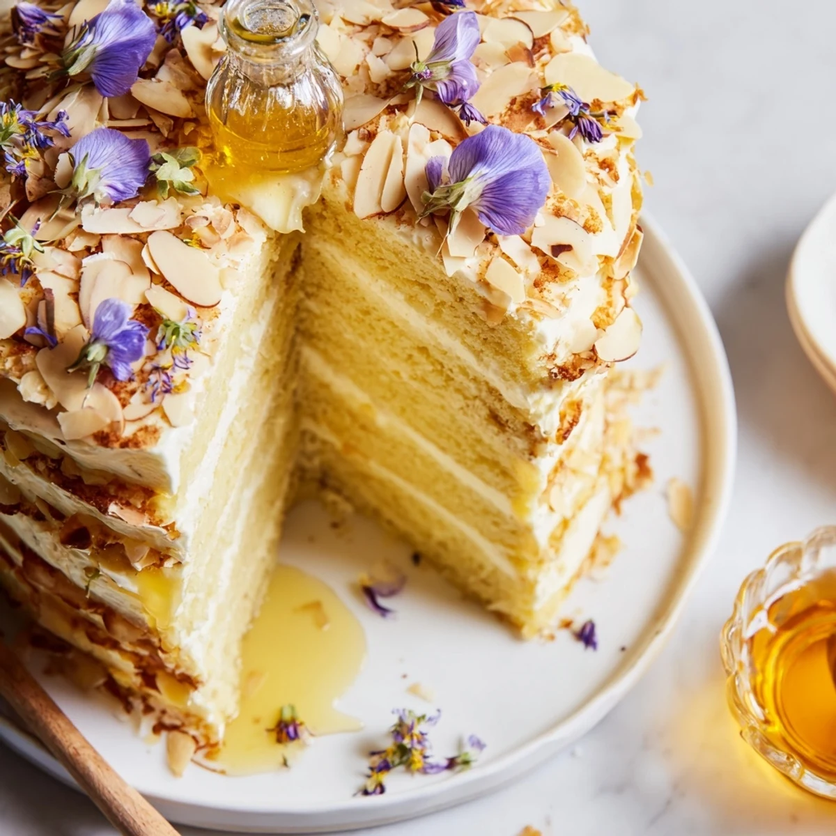 The Honey-Drip recipe is perfect; picture a cake with decorative almonds and a central honey pot.