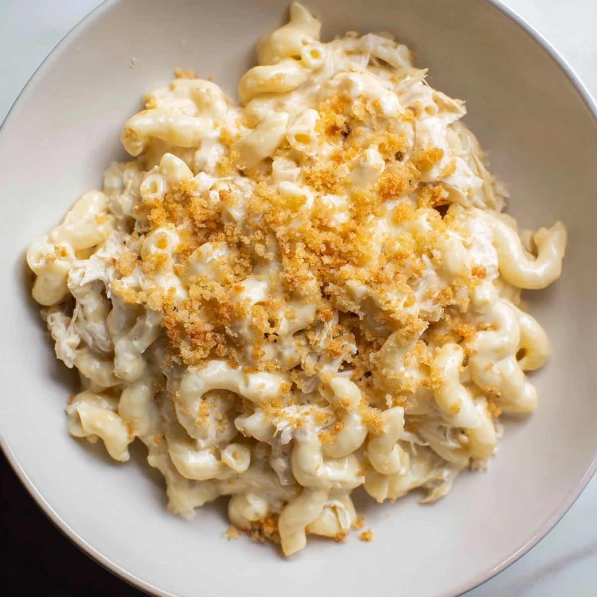 A warm bowl of Struggle Meal Chicken Macaroni, a creamy, cheesy, and satisfying comfort food supper.
