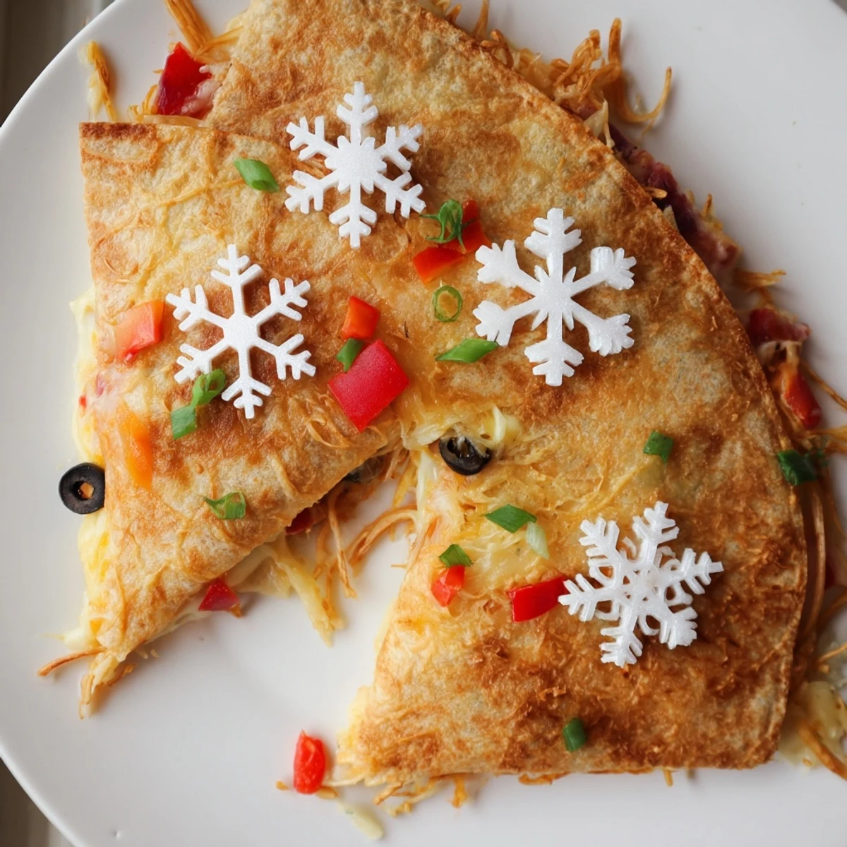 Warm, melty cheese oozes from these Express Snowflake Quesadillas, a fast and fun Mexican snack.