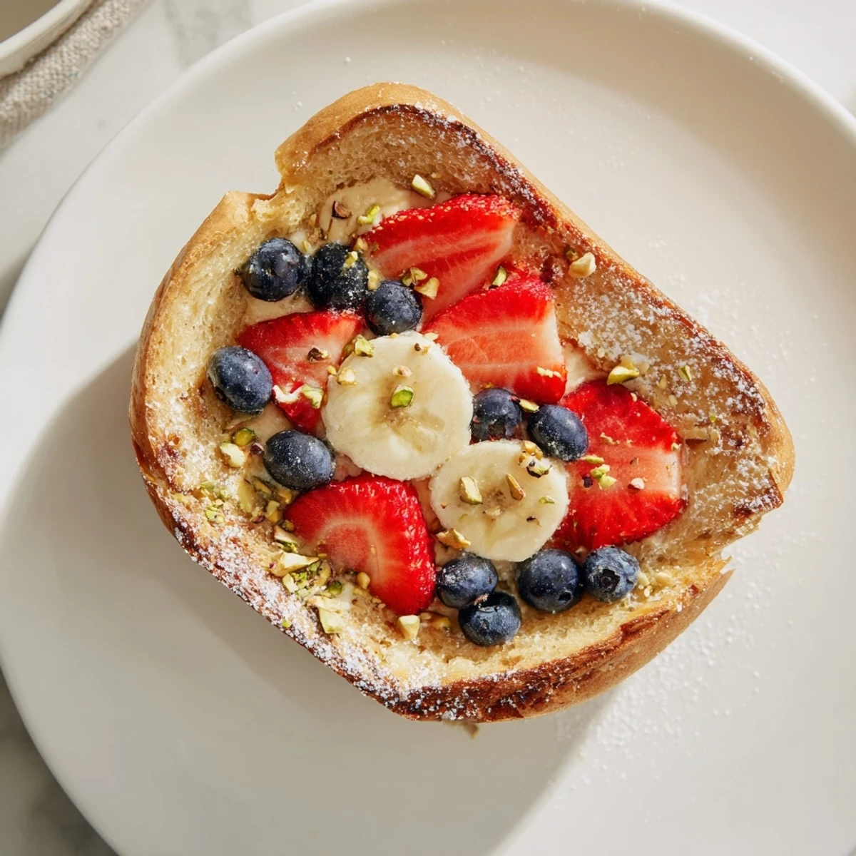 Golden-brown Viral Yogurt Toast topped with fresh berries, offering a delightful breakfast everyone enjoys.