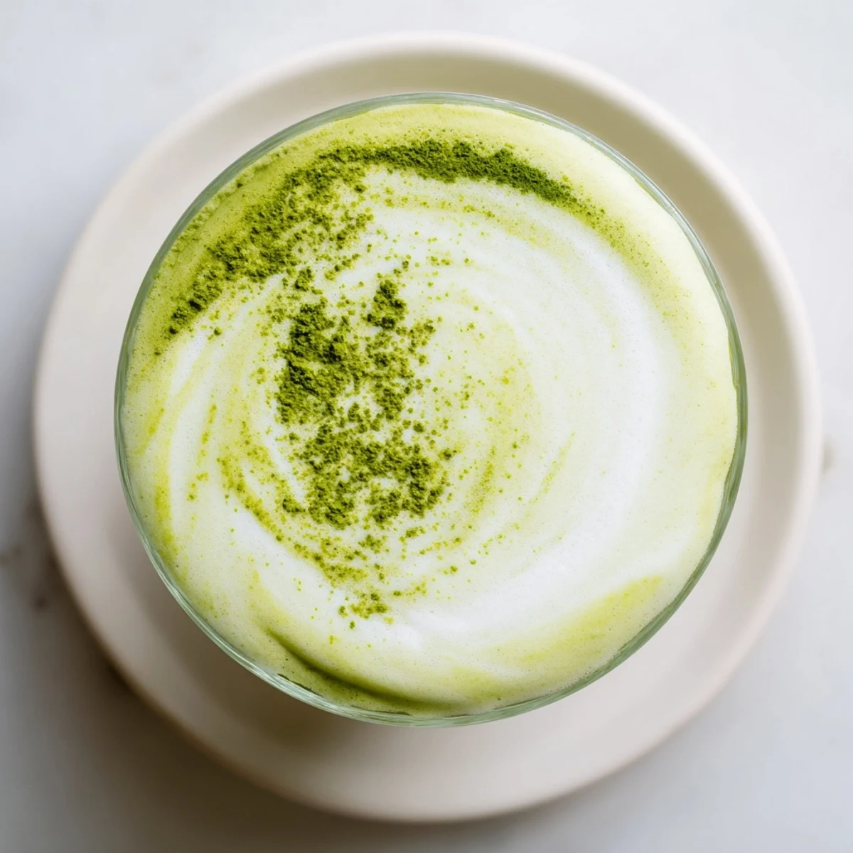 Fluffy cold foam crowns a vibrant, green creamy matcha latte, perfect for a refreshing treat.