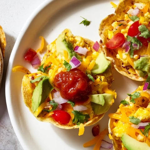 Sheet Pan Breakfast Tacos: golden, baked tortillas filled with fluffy eggs, cheese, and vibrant toppings, ready to eat.