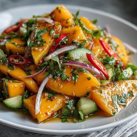 Bright strips of ripe mango, crisp bell pepper, and red onion in a tangy lime-honey dressing with fresh cilantro.