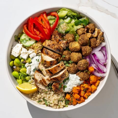 Guests enjoying interactive plated meals with grilled proteins and a variety of vibrant vegetables.  