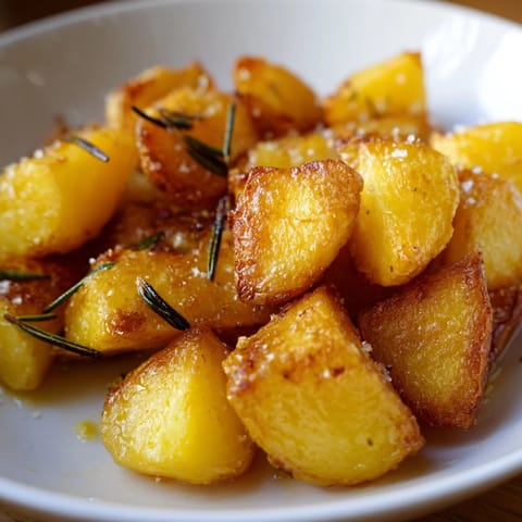 Close-up of perfectly browned beef tallow roasted potatoes, ready to be served with your favorite meal.