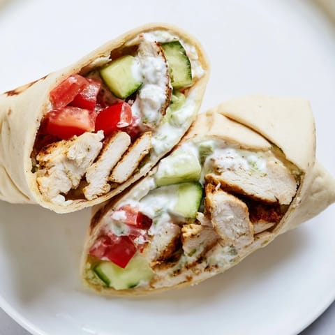 A delicious Greek Chicken Wrap, featuring juicy chicken and crisp cucumber in a warm pita.