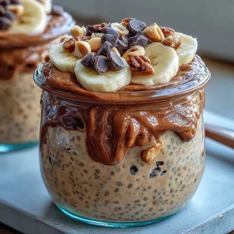 Creamy chocolate chia pudding topped with dark chocolate chips and chopped peanuts for a satisfying breakfast.
