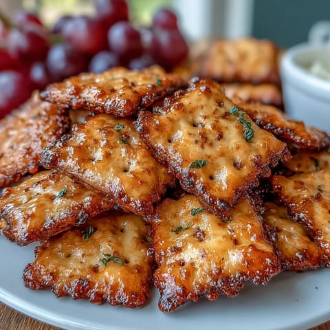 Homemade sourdough Cheez-Its paired with sweet red grapes in a colorful, portable snack box for picnics.