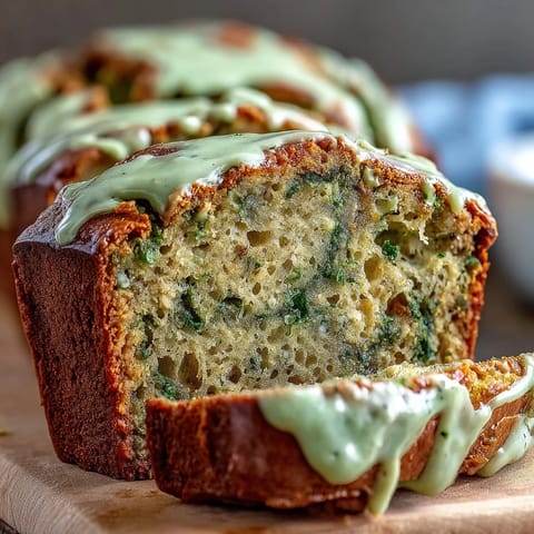 Showcases a beautifully swirled Matcha Banana Bread, sliced to reveal tender crumb.