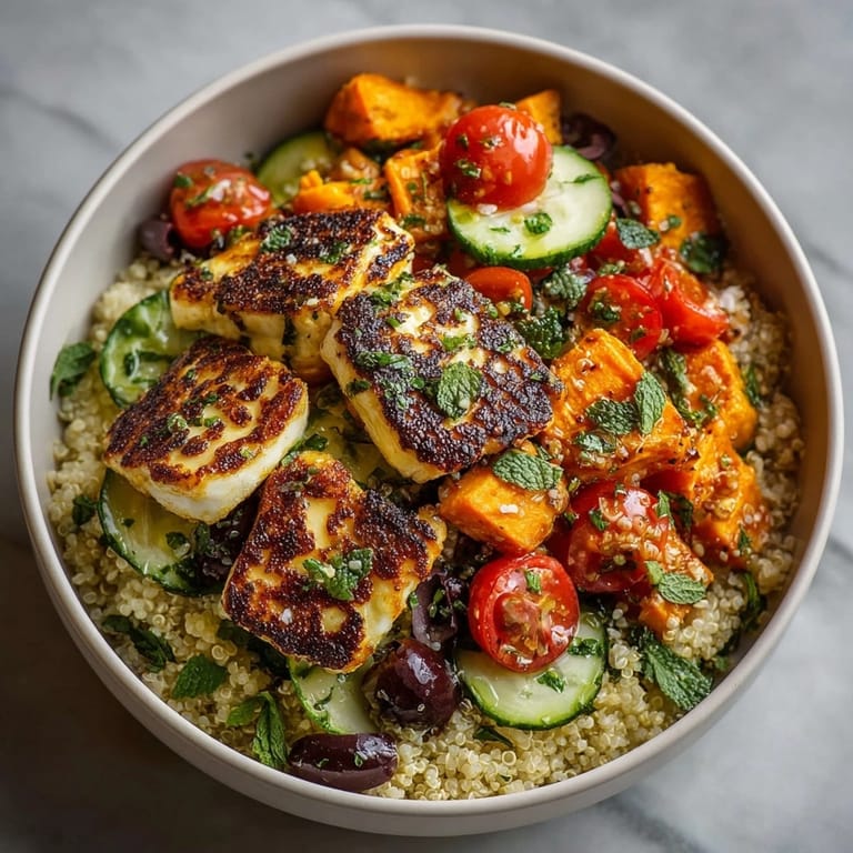 Close-up: Fresh and savory Lemon Herb Mediterranean Grain Bowl, perfect for meal prepping.