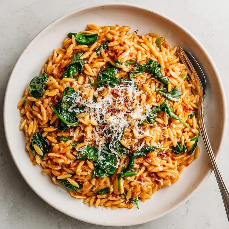 Imagine twirling this vibrant Creamy Tomato and Spinach Orzo; a weeknight family dinner win!