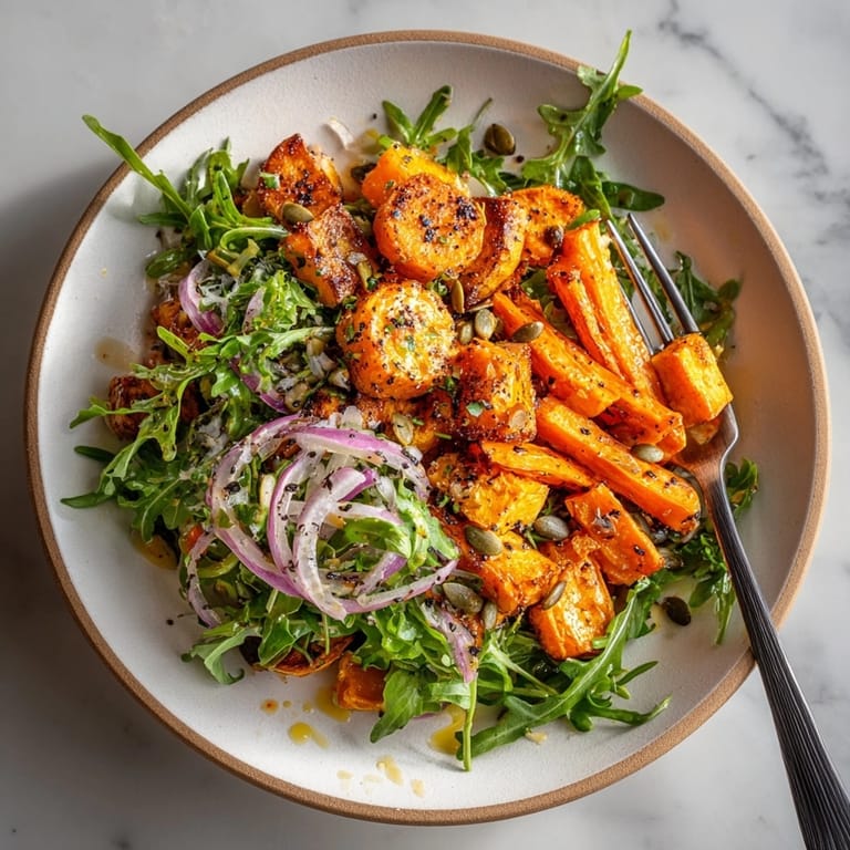 Warm, earthy aromas rise from this Roasted Carrot &amp; Sweet Potato Salad, honey-drizzled.