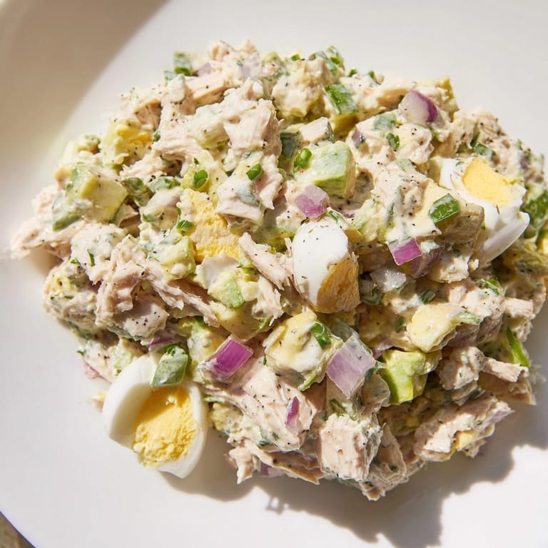 Homemade Avocado Ranch Tuna Egg Salad: A tasty, nutritious lunch or sandwich filling idea.