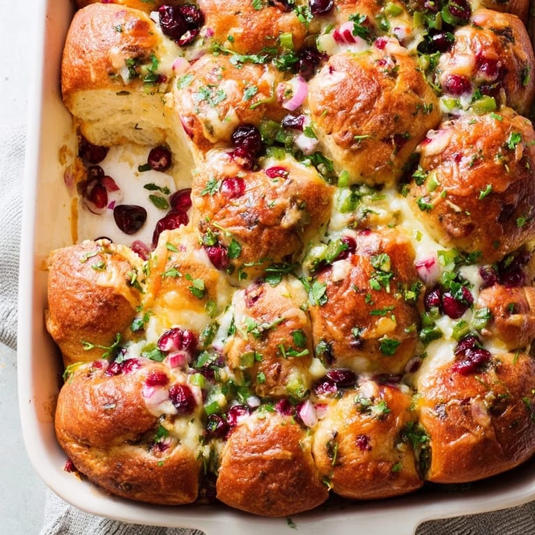 Cheesy cranberry jalapeño dip pull-apart bread, bursting with flavor and served warm.  