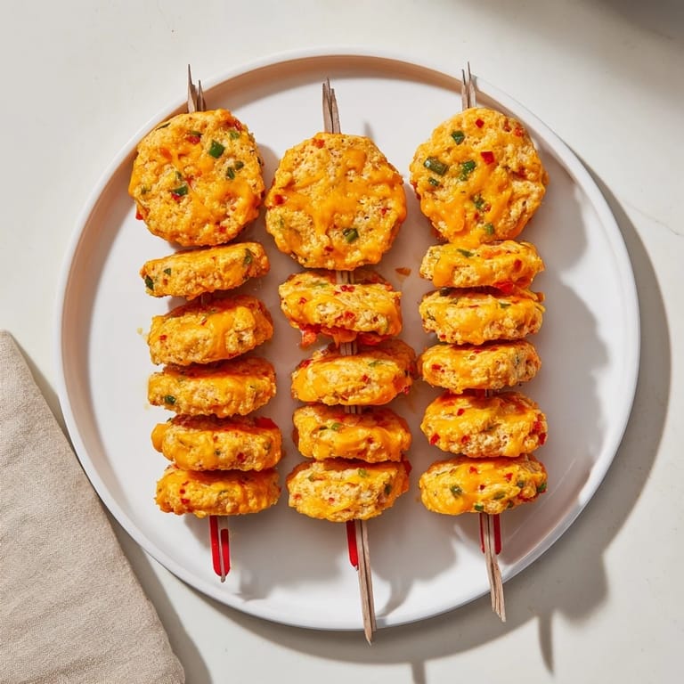 Delicious Flamin Hot Spicy Cheddar Biscuit Skewers served warm, bursting with cheesy flavor.