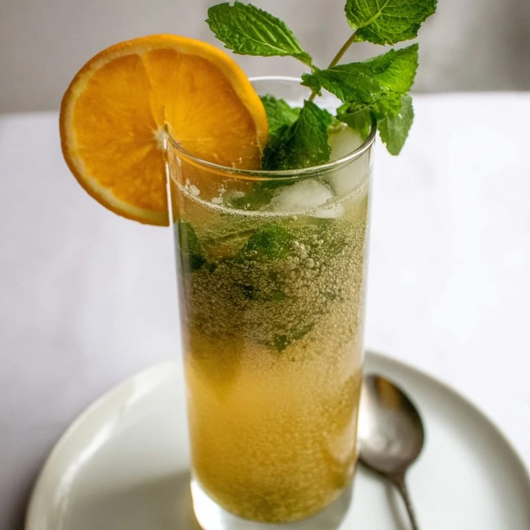Vibrant probiotic soda mocktail blended with fresh citrus and served over ice.  