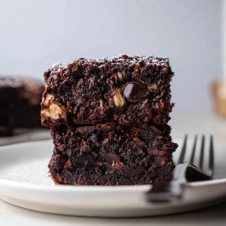 Fudgy Zero-Waste Brownies using leftover nut-milk pulp, topped with dark chocolate chips.  