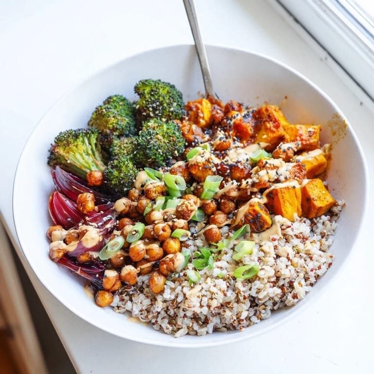 Delicious Bold Sauce Drizzle Bowls featuring colorful vegetables and tasty miso-butter drizzle.  