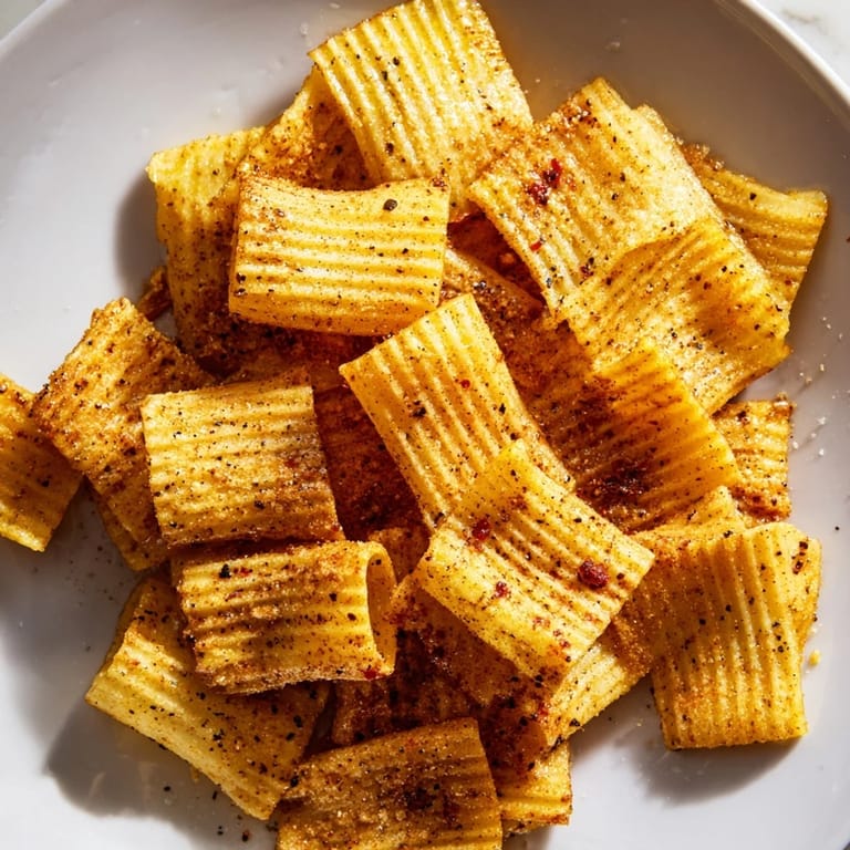 Flavorful seasoned pasta chips, perfect for snacking or pairing with creamy dips.