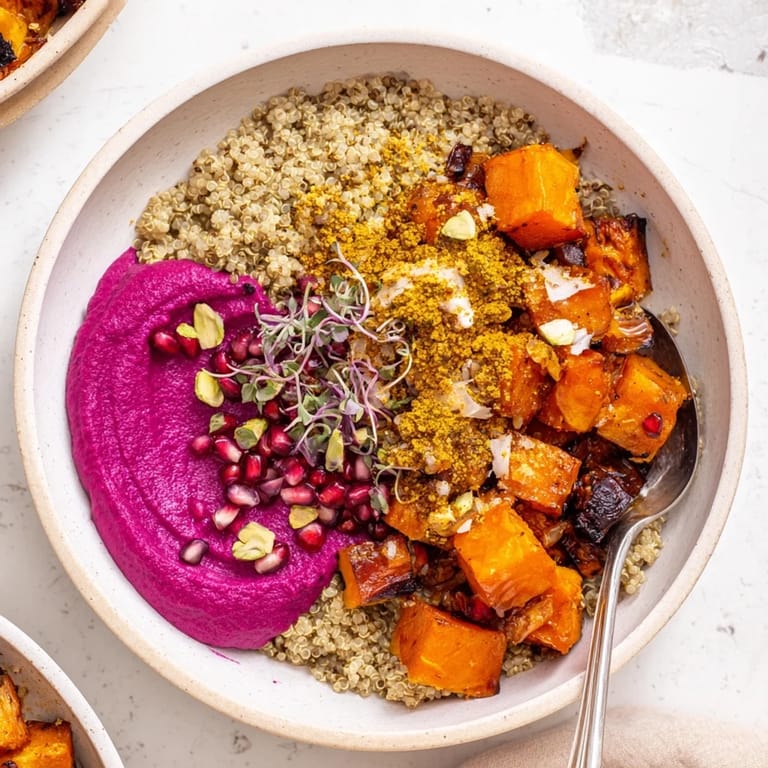 Cozy Spiced Winter Bowls featuring fragrant spices, roasted veggies, and creamy ube.  