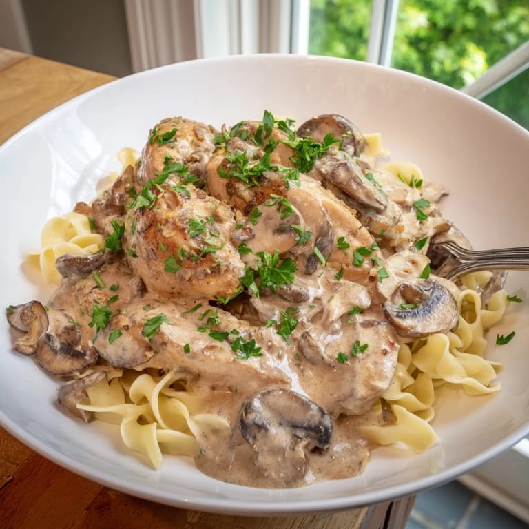 Rich and comforting Creamy Chicken Stroganoff with tender chicken and savory mushrooms.